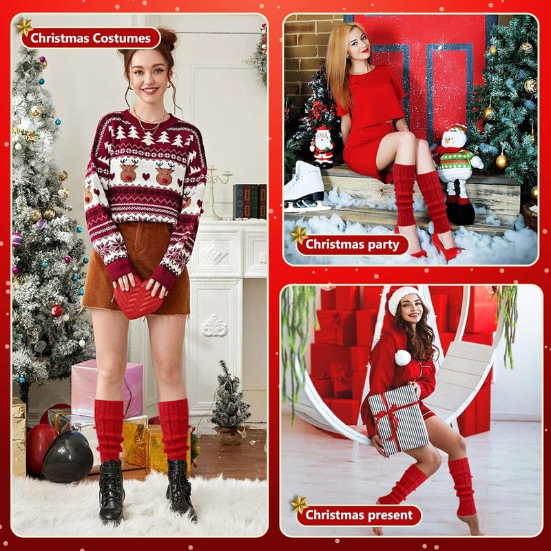 Junely Leg Warmers for Women 80s Cable Knit Leg Warmer for Ballet Dance Figure Skating Yoga Party Junior Neon Long Socks - Image 3